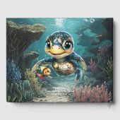 Kleine Meeresschildkröte, die mit ihrer Freundin e Gästebuch (Rückseite)