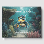 Kleine Meeresschildkröte, die mit ihrer Freundin e Gästebuch (Vorderseite)