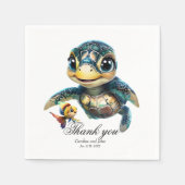 Kleine Meeresschildkröte, die mit ihrer Freundin e Serviette (Vorderseite)