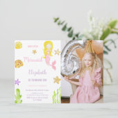 Kleine Meerjungfrau Einladung mit Foto (Stehend Vorderseite)