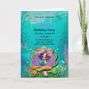 Kleine Meerjungfrau Geburtstagsmädchen-Party - Unt Einladung