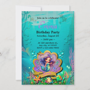 Kleine Meerjungfrau Geburtstagsmädchen-Party - Unt Einladung