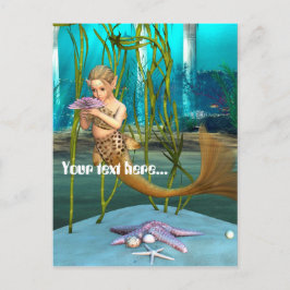 Kleine Meerjungfrau mit Anemone-Blume Postkarte