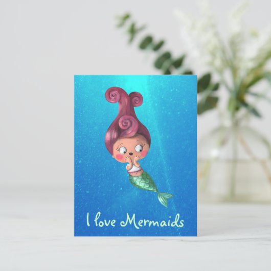 Kleine Meerjungfrau mit dunkelrosa Haar Postkarte (Stehend Vorderseite)