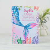 Kleine Meerjungfrau Schwanz Unterwasser Geburtstag Einladung (Stehend Vorderseite)