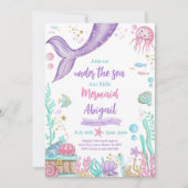 Kleine Meerjungfrau unter dem Meer zum Geburtstag Einladung (Vorderseite)