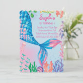 Kleine Meerjungfrau Unterwasser Geburtstagseinladu Einladung (Stehend Vorderseite)