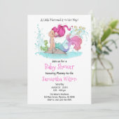 Kleine Meerjungfrau Wasserfarbe Babydusche Einladung (Stehend Vorderseite)