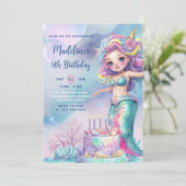 Kleine Meerjungfrau Wasserfarbe unter dem Meer Geb Einladung (Stehend Vorderseite)