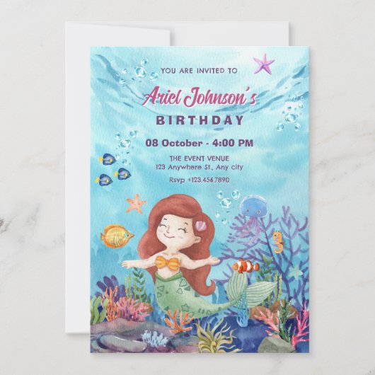 Kleine Meerjungfraudusche Einladung (Vorderseite)