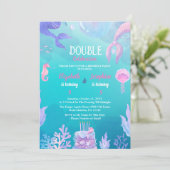 Kleine Meerjungfrauen Doppelfeier Geburtstag Einladung (Stehend Vorderseite)