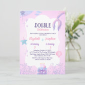 Kleine Meerjungfrauen Doppelfeier Geburtstag Einladung (Stehend Vorderseite)