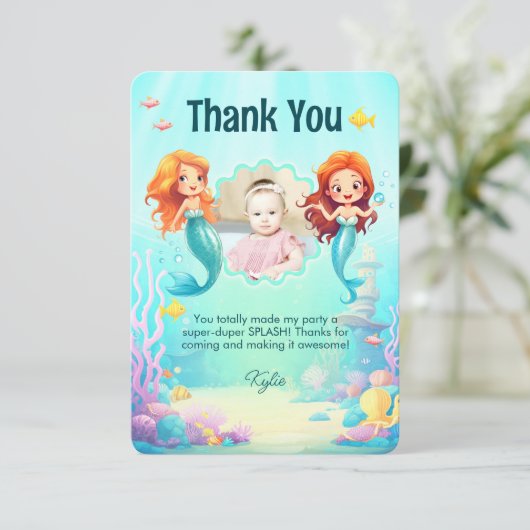 Kleine Meerjungfrauen unter dem Meer Dankeskarte (Stehend Vorderseite)
