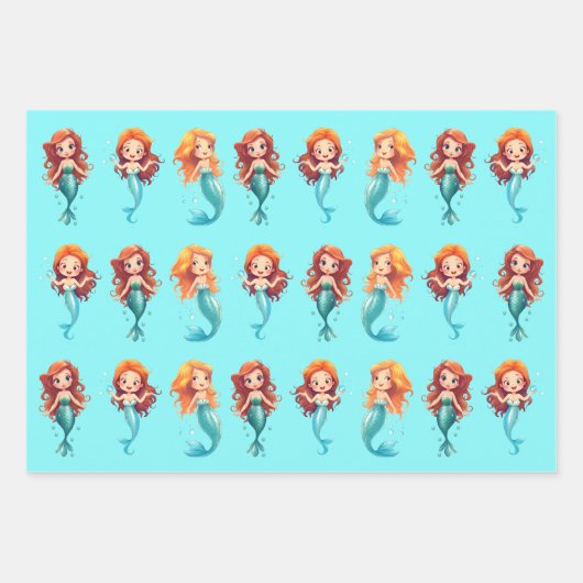 Kleine Meerjungfrauen unter dem Meer Geschenkpapier Set (Vorderseite)