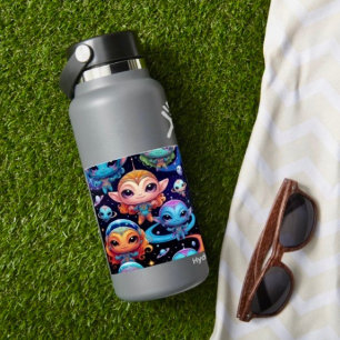 Kleine mehrfarbige Aliens im Weltraum Aufkleber