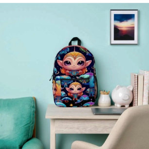 Kleine mehrfarbige Aliens im Weltraum  Bedruckter Rucksack