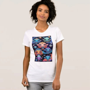 Kleine mehrfarbige Aliens im Weltraum  T-Shirt