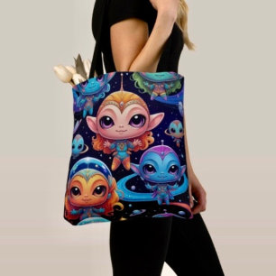 Kleine mehrfarbige Aliens im Weltraum Tasche