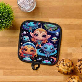 Kleine mehrfarbige Aliens im Weltraum Topflappen