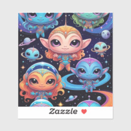 Kleine mehrfarbige Außerirdischen im Weltraum Aufkleber