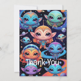 Kleine mehrfarbige Außerirdischen im Weltraum Dankeskarte