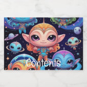 Kleine mehrfarbige Außerirdischen im Weltraum Lebensmitteletikett (Einzelnes Label)