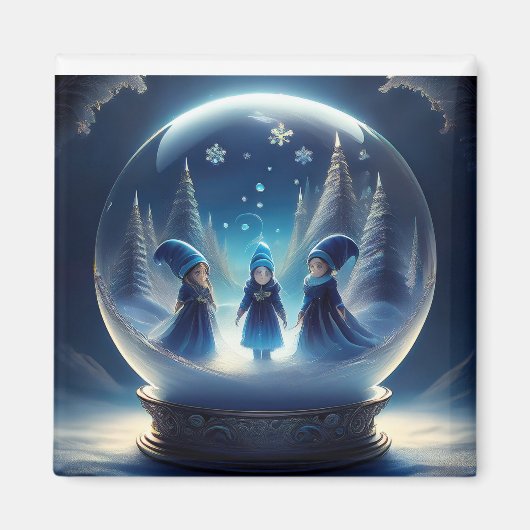 Kleine Menschen in einer Schneeglobe Magnet (Vorne)