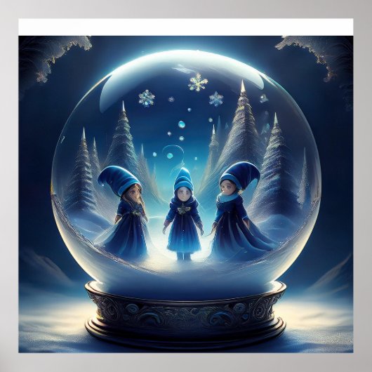 Kleine Menschen in einer Schneeglobe Poster (Vorne)