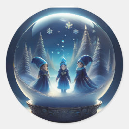 Kleine Menschen in einer Schneeglobe Runder Aufkleber