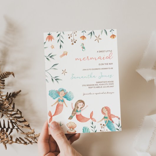 Kleine Mermaid Baby Dusche Einladung
