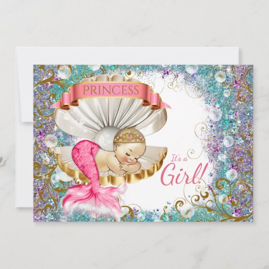 Kleine Mermaid Baby Dusche Einladungen (Vorderseite)