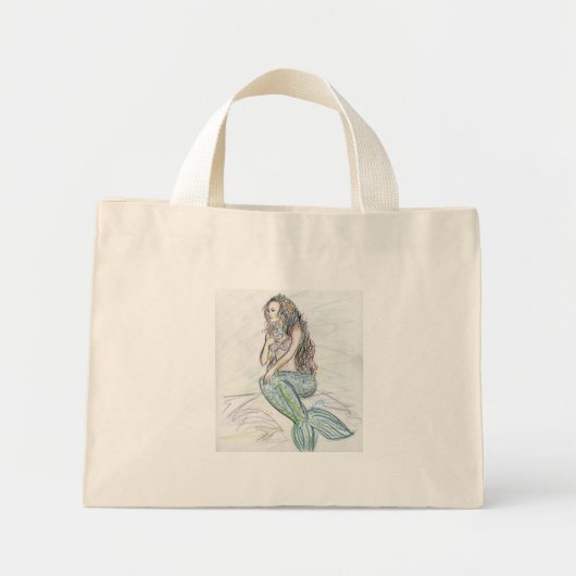 Kleine Mermaid Custom Art Personalisiert Tote Bag Mini Stoffbeutel (Vorne)