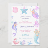 Kleine Mermaid Lila Pink Baby Dusche Einladung (Vorderseite)