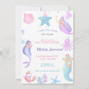 Kleine Mermaid Lila Pink Baby Dusche Einladung