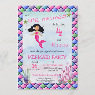 Kleine Mermaid Pink Blue Geburtstagsparty Einladun Einladung