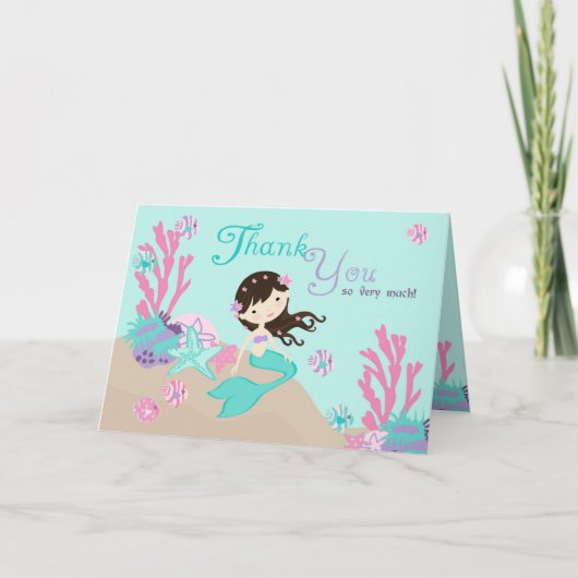 Kleine Mermaid TY Card 2 Brünett Dankeskarte (Vorderseite)