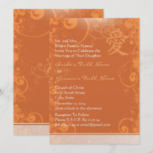 Kleine Mini Orange Kanji Liebe Swirl Hochzeit Einladung