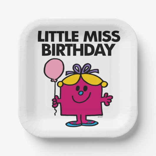 Kleine Miss Birthday mit rosa Ballon Pappteller (Vorderseite)