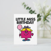 Kleine Miss Birthday mit rosa Ballon Postkarte (Stehend Vorderseite)