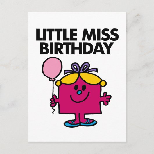 Kleine Miss Birthday mit rosa Ballon Postkarte (Vorderseite)