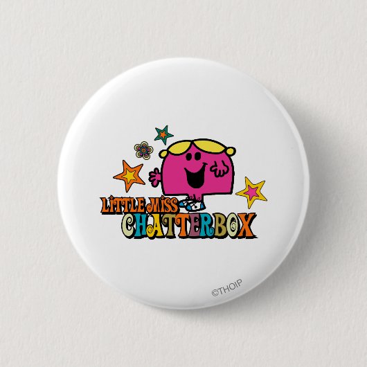 Kleine Miss Chatterbox & farbenfrohe Sterne Button (Vorderseite)