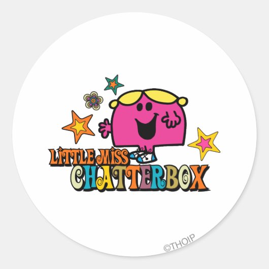 Kleine Miss Chatterbox & farbenfrohe Sterne Runder Aufkleber (Vorderseite)