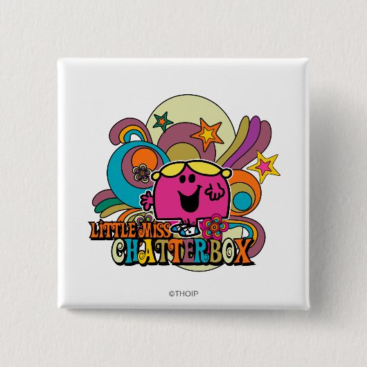 Kleine Miss Chatterbox & farbenfrohe Wirbel Button (Vorderseite)