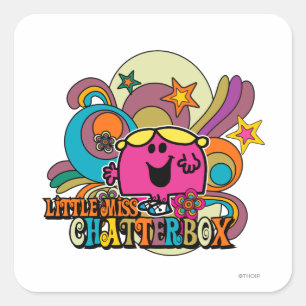 Kleine Miss Chatterbox & farbenfrohe Wirbel Quadratischer Aufkleber