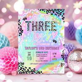 Kleine Miss Dreijährige Regenbogen Leopard 3. Gebu Einladung