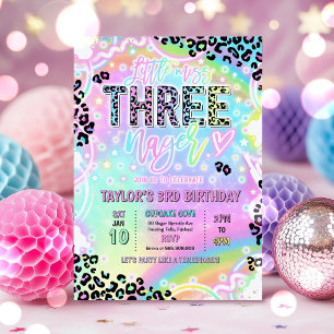 Kleine Miss Dreijährige Regenbogen Leopard 3. Gebu Einladung