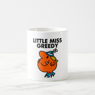Kleine Miss Greedy leckt sich die Lippen Kaffeetasse