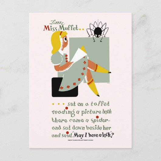Kleine Miss Muffet. 1940 Werbeaktion-Poster lesen Postkarte (Vorderseite)