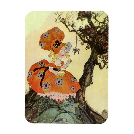 Kleine Miss Muffet & Spider, Vintage Muttergoose Magnet (Vertikal)