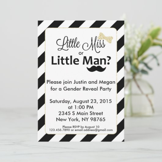 Kleine Miss oder Klein Mann Geschlecht offenbaren Einladung (Stehend Vorderseite)